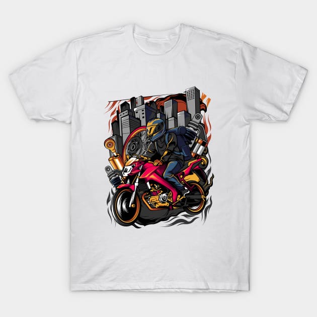 Man wearing helmet riding motorcycle T-Shirt by Mako Design 